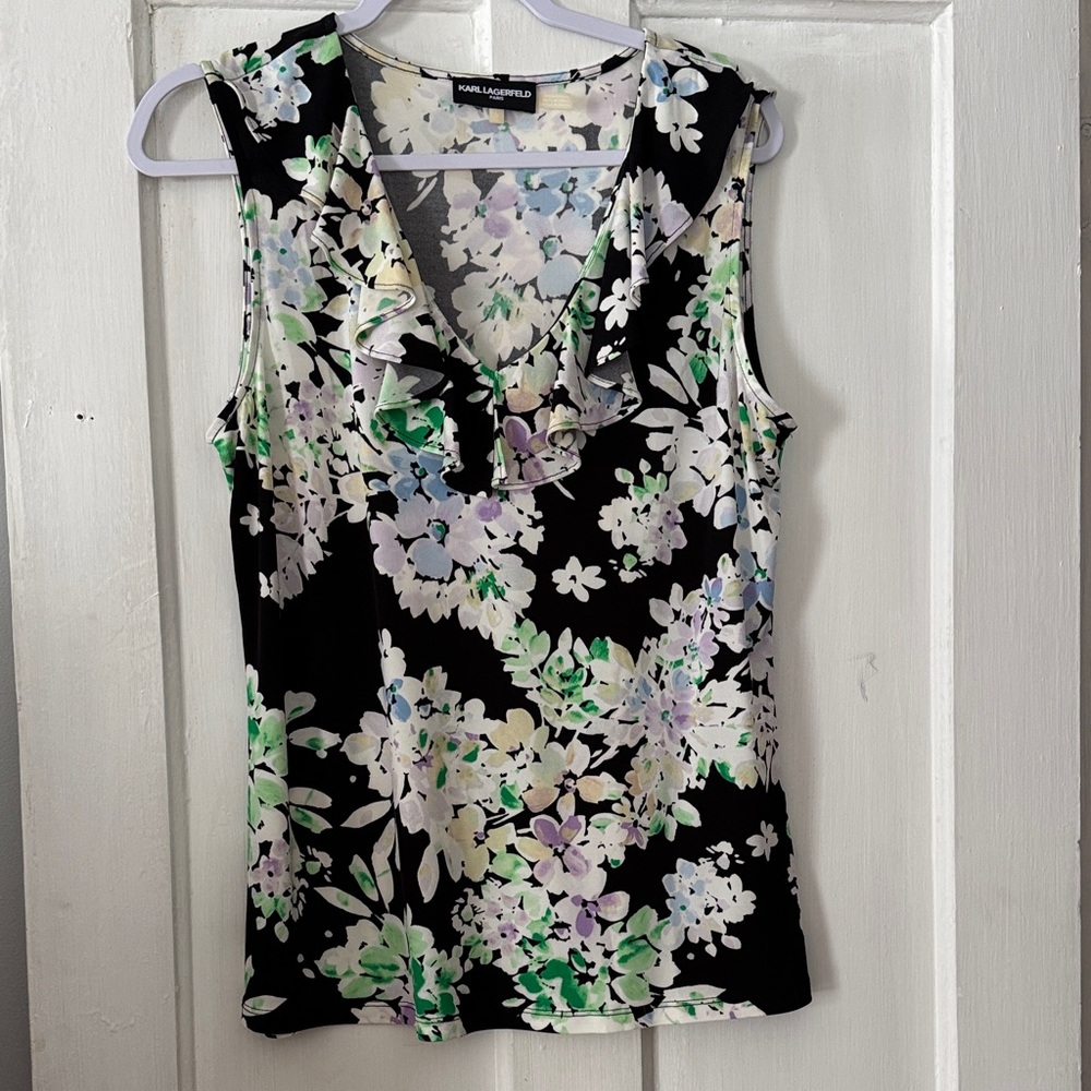 Karl Lagerfeld Black Floral Sleeveless Blouse
